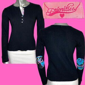 Vintage Y2K 00s PRIORITIES Black Pucci Print Silk Patchwork Thermal Shirt Fits M